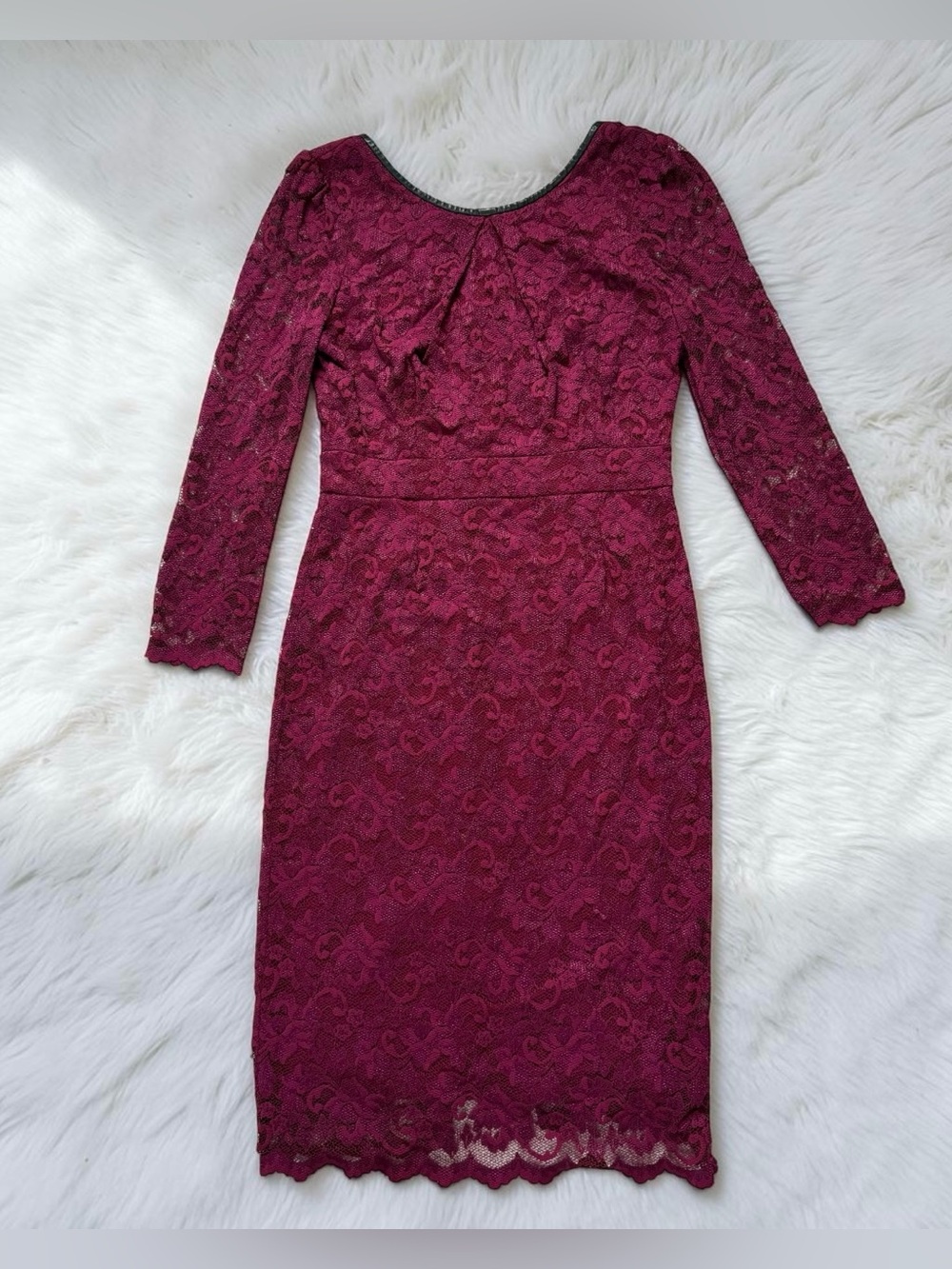 Vintage Caché Burgundy Lace Midi Dress L Romantic Goth Dark Romance